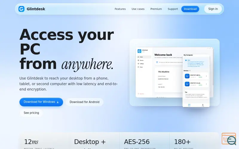 Screenshot of Glintdesk