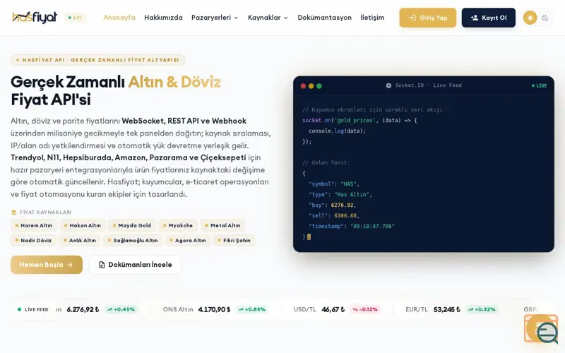 Screenshot of Hasfiyat API