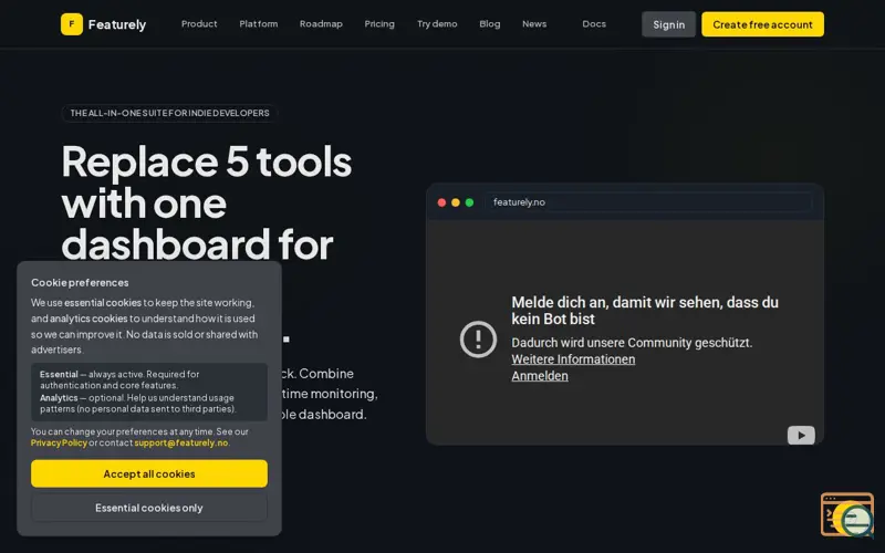 Screenshot of Featurely, a launch using Buy Me a Coffee