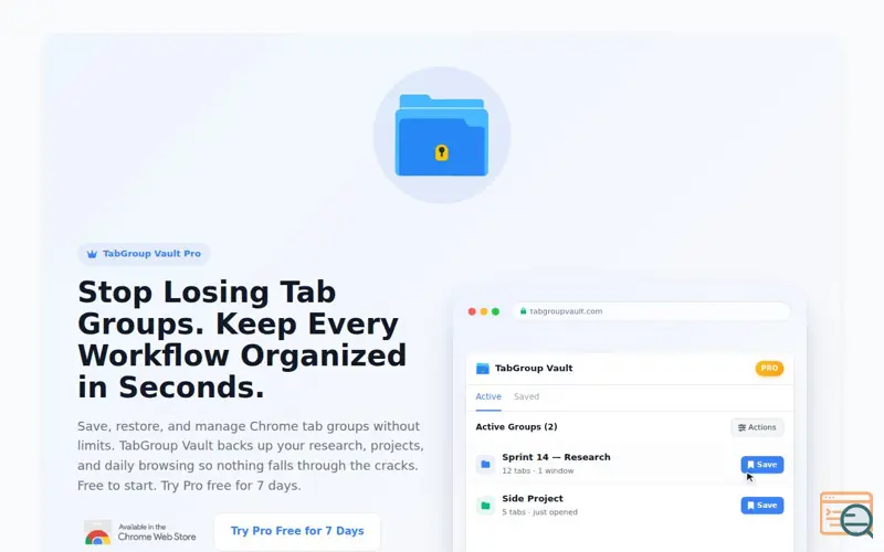 Screenshot of TabGroup Vault