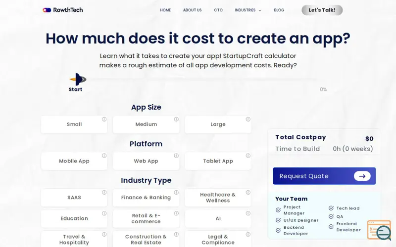 Screenshot of App Development Cost Calculator