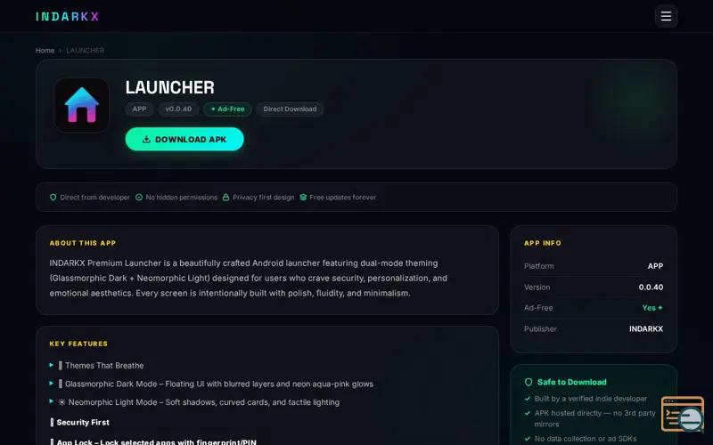 Screenshot of INDARKX LAUNCHER, a launch using GNU Terry Pratchett