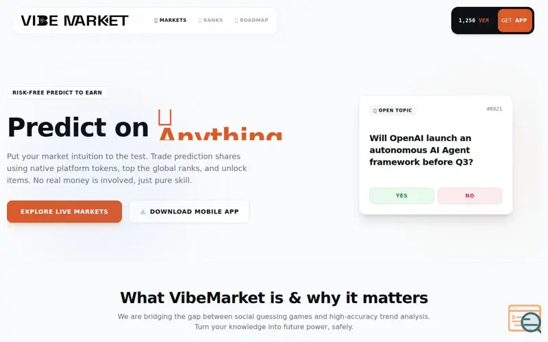 Screenshot of VibeMarket | Predict & Earn