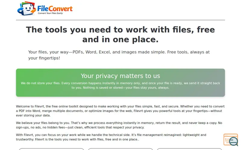 Screenshot of Filevrt -Change image format, merge PDFs