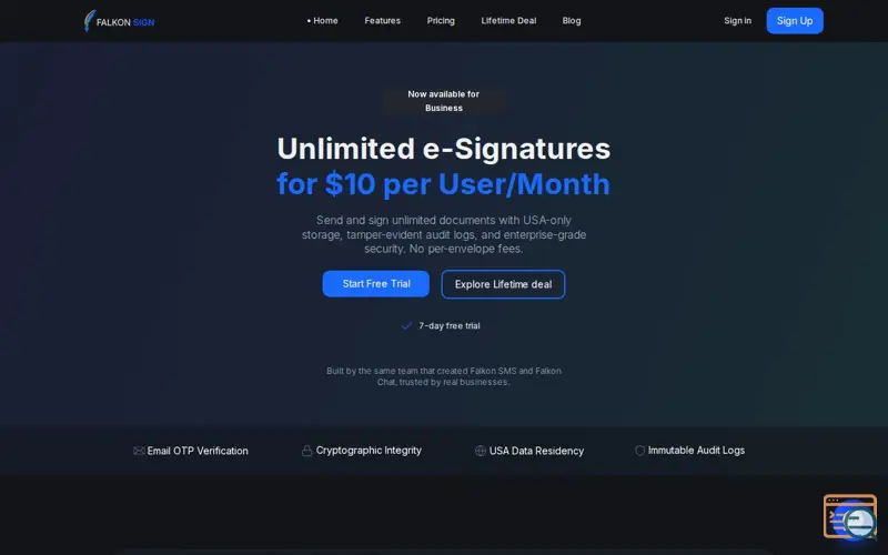 Screenshot of Falkon Sign, a launch using Wasabi