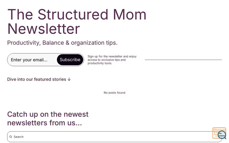 Screenshot of The Structured Mom Newsletter, a launch using Birdie