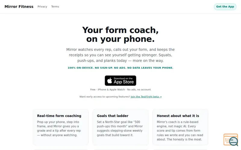 Screenshot of Mirror Fitness