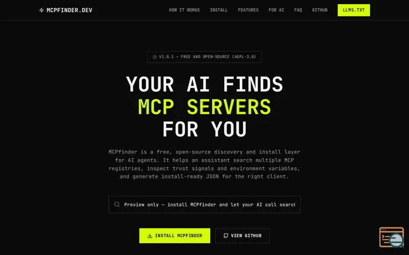 Screenshot of MCPfinder