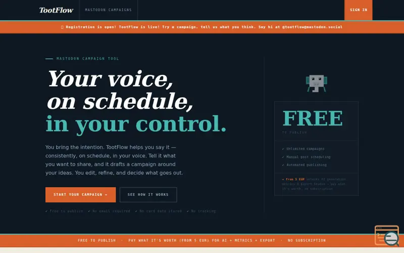 Screenshot of TootFlow