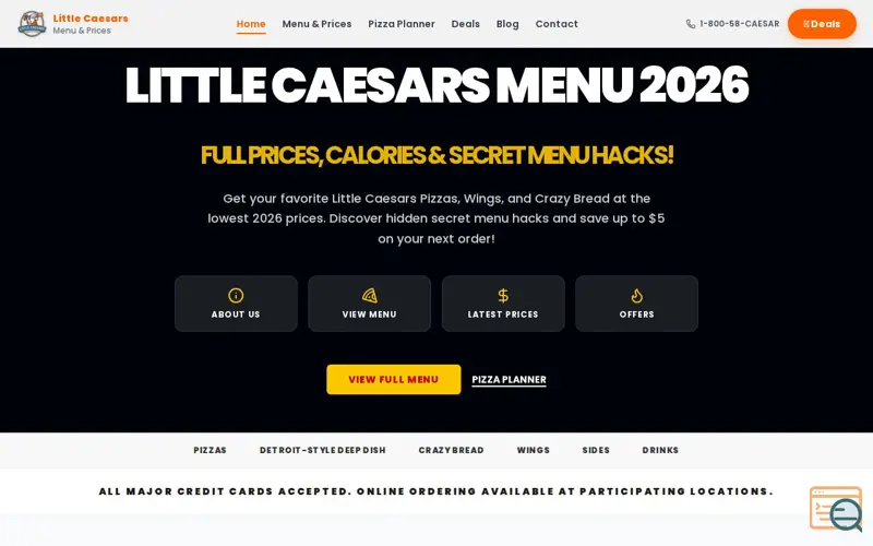 Screenshot of LittleCeasarsMenu.com