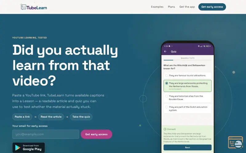 Screenshot of TubeLearn