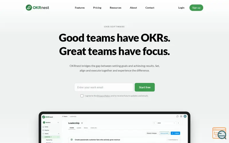 Screenshot of OKRnest