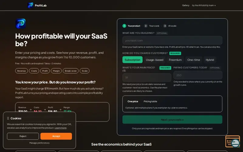 Screenshot of Ai SaaS Cost vs. Profit Analyzer