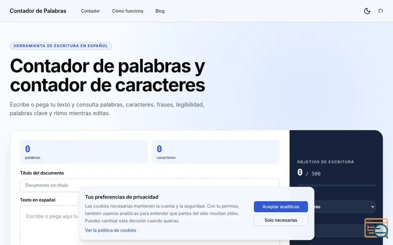 Screenshot of Contador de palabras, contador de caracteres