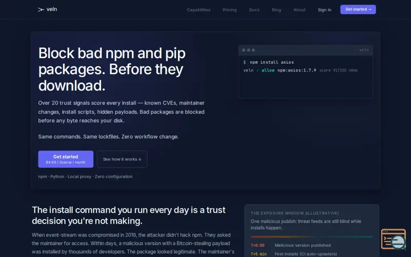 Screenshot of Veln — every package, verified