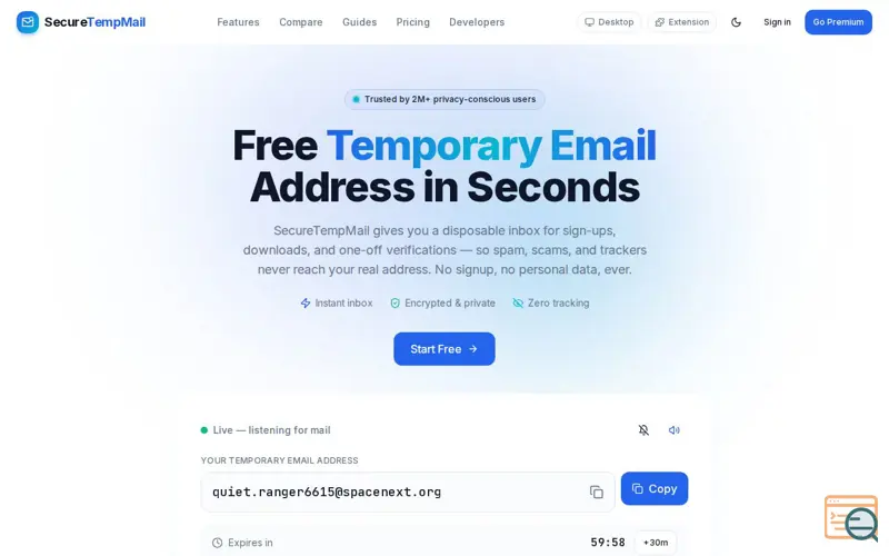 Screenshot of SecureTempMail