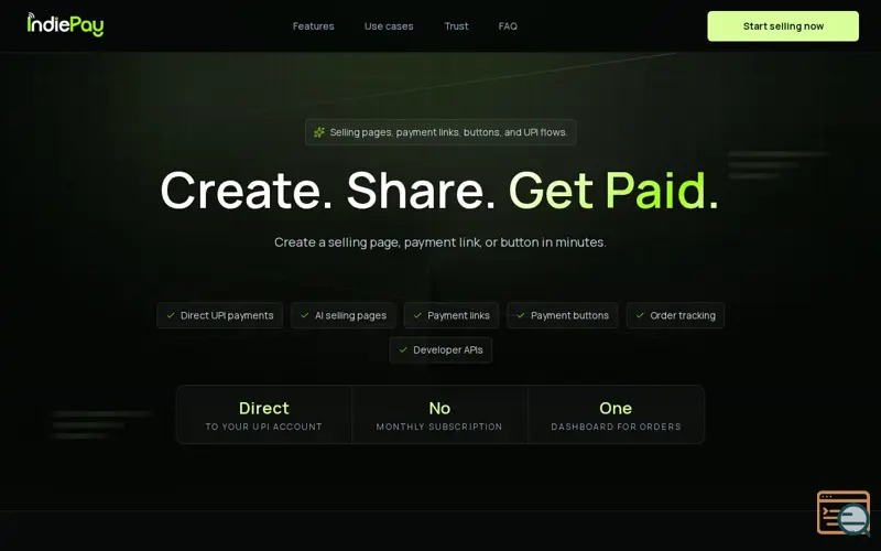 Screenshot of IndiePay