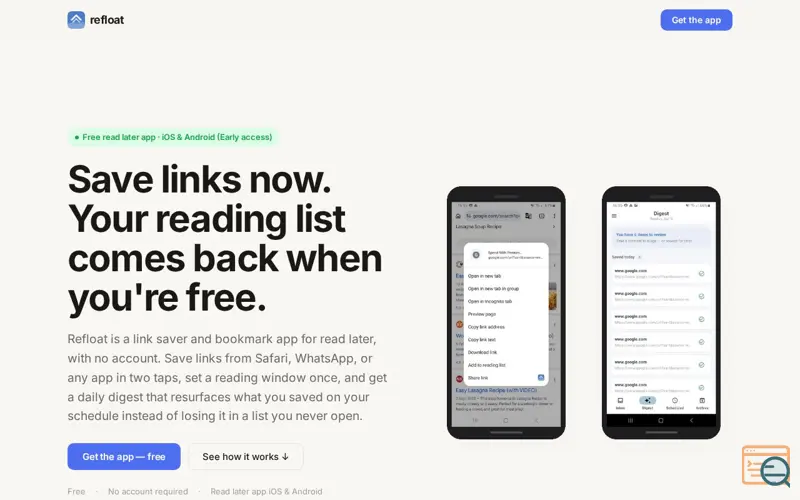 Screenshot of Refloat. Never miss links