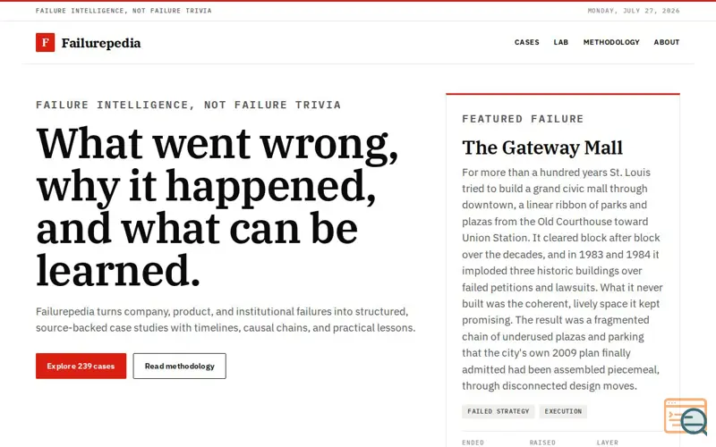 Screenshot of Failurepedia: Learn From What Failed
