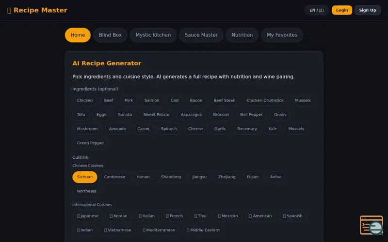 Screenshot of Recipe Master, a launch using Paddle