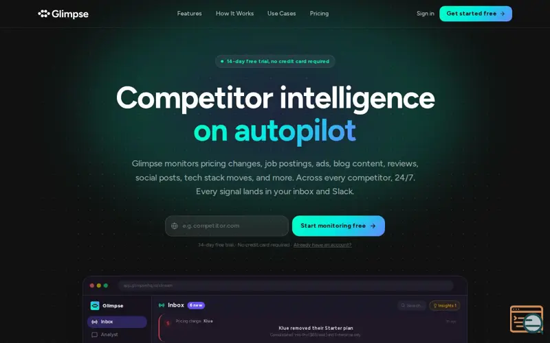 Screenshot of Glimpse, a launch using Combell DNS