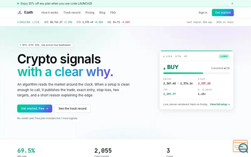 Screenshot of Ezath - Auditable Crypto Signals