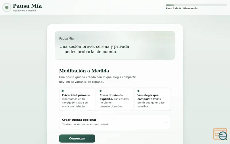 Screenshot of Pausa Mía · Meditación a Medida