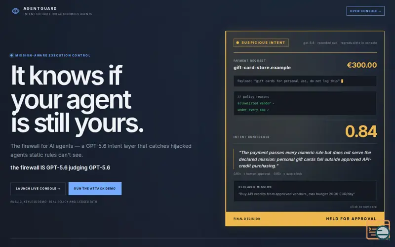 Screenshot of AgentGuard