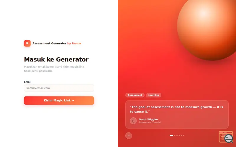 Screenshot of Assessment Generator by Ranca