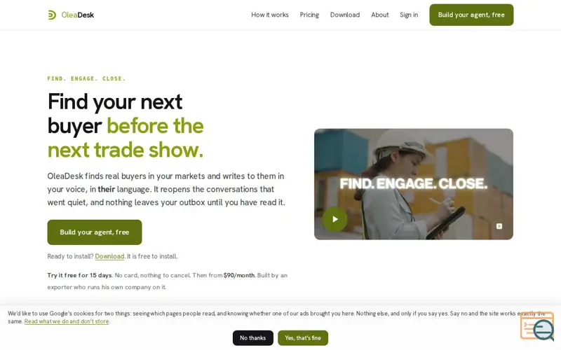 Screenshot of OleaDesk: the sales desk that runs itself