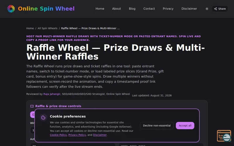 Screenshot of Raffle Wheel