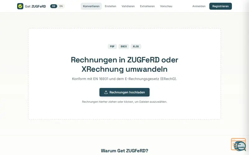 Screenshot of GetZugferd