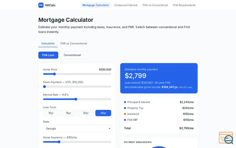 Screenshot of HitCalc — Free Financial Calculators