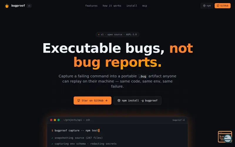 Screenshot of BugProof