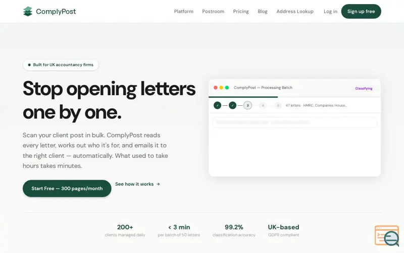 Screenshot of ComplyPost