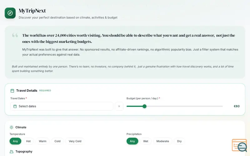 Screenshot of MyTripNext