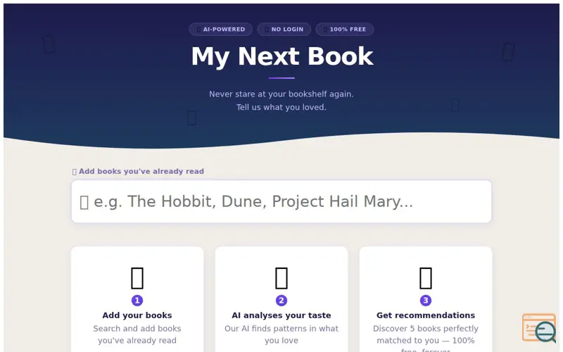 Screenshot of My Next Book