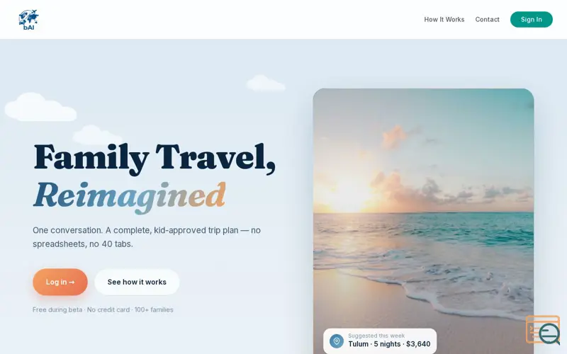 Screenshot of bAI, Re-imagining Family Travel