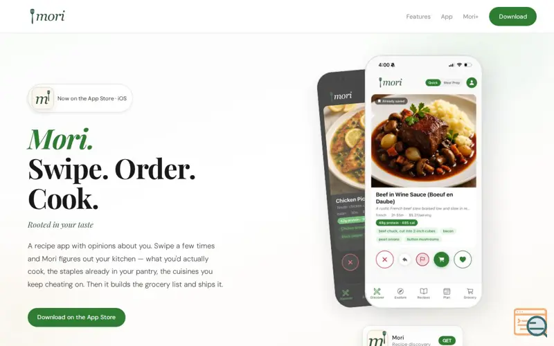 Screenshot of Mori — Swipe. Order. Cook.