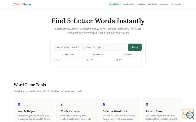 Screenshot of 5WordFinder