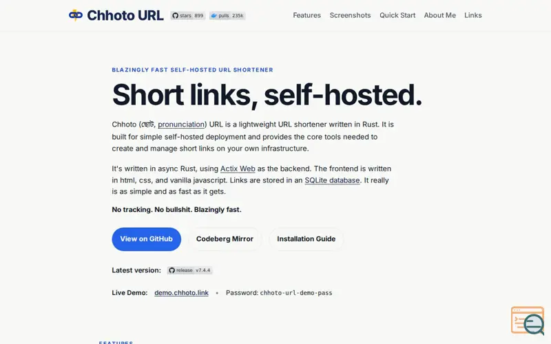 Screenshot of Chhoto URL