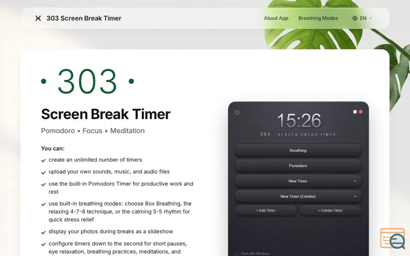 Screenshot of 303 Screen Break Timer