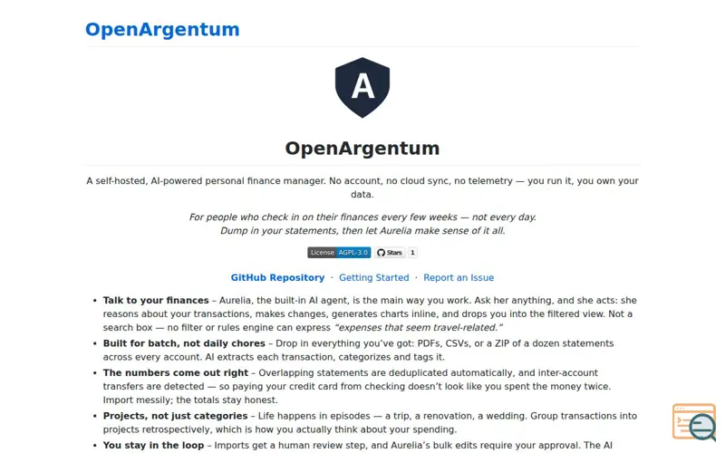 Screenshot of OpenArgentum