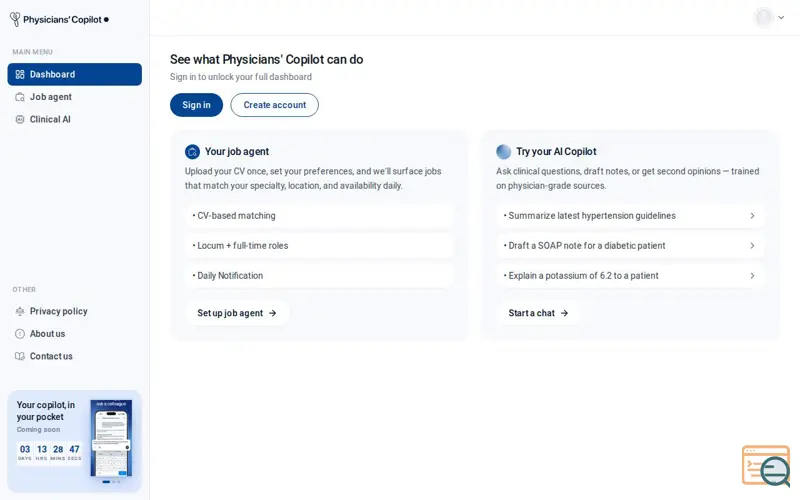 Screenshot of Physicians' Copilot