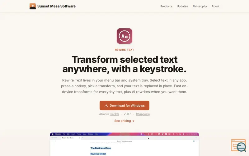 Screenshot of Rewire Text