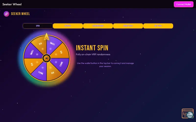 Screenshot of Seeker Wheel, a launch using Poof