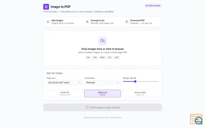 Screenshot of Free Image to PDF Converter Online