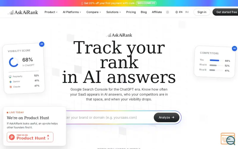 Screenshot of AskAiRank, a launch using Logo.dev