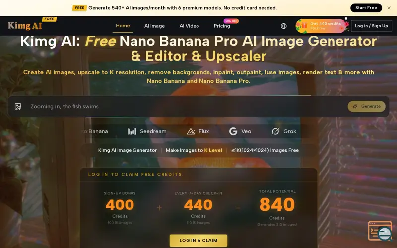 Screenshot of Kimg AI Free AI Image Maker