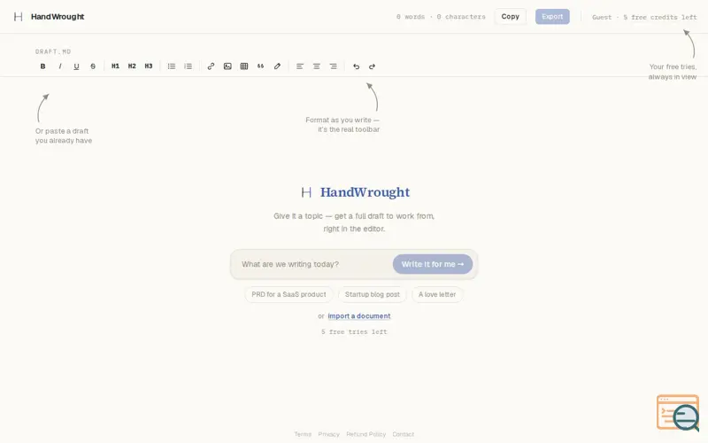 Screenshot of HandWrought